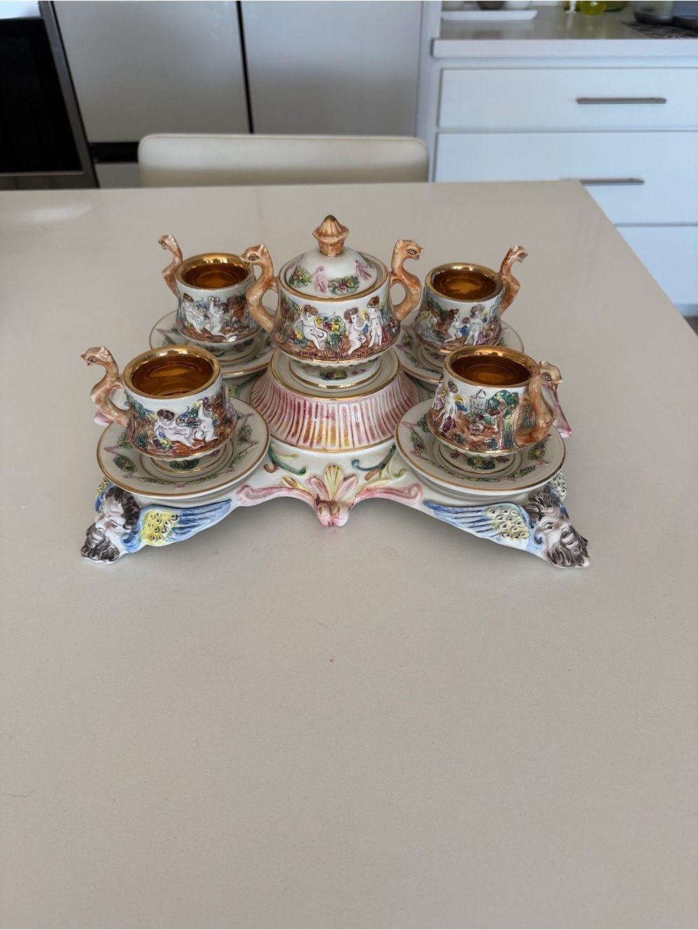 R. Capodimonte Cherub Demitasse Expresso Tea Set Antique from Italy
